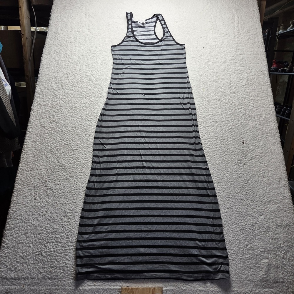 Ambiance Apparel Dress Womens M Gray Stripe Sleeveless Scoop Neck Maxi Tank